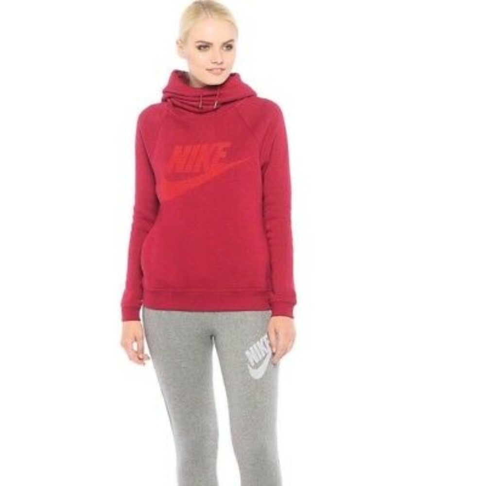 NIKE Red Rally Funnel Pullover Hoodie EUC sz M
